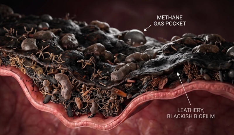 3D scientific render of intestinal biofilm