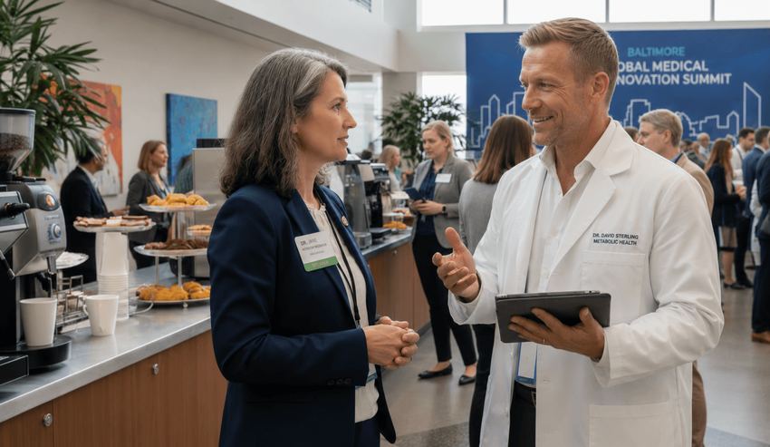 Sarah meeting Dr. David Sterling at the Baltimore medical conference